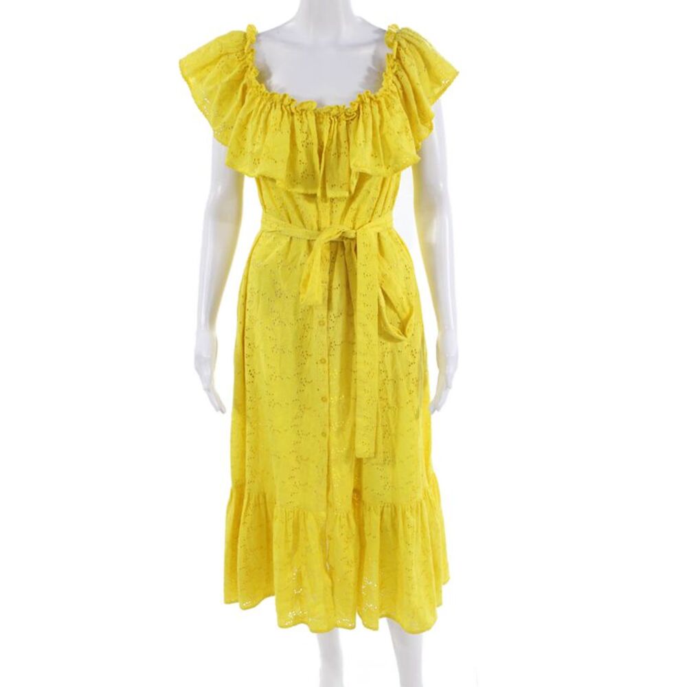 Lisa Marie Fernandez Womens Cotton Off The Shoulder Dress Yellow Size 3